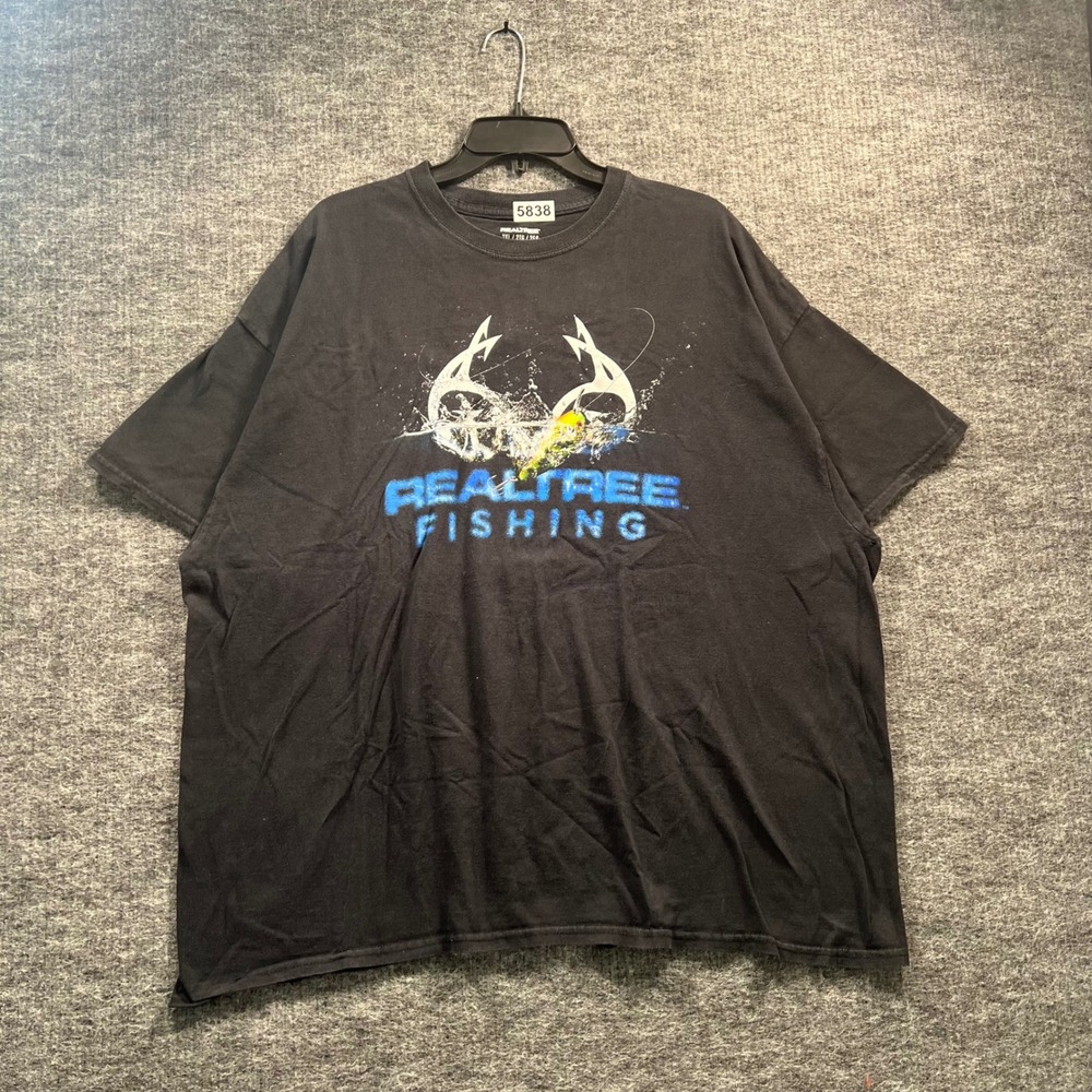 Realtree Fishing Mens 2XL Black Graphic T-Shirt Short Sleeve Cotton